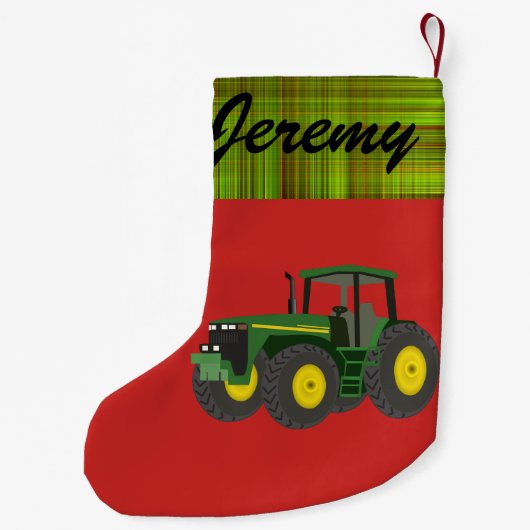 Petite Chaussette De Noël Tracteur vert moderne personnalisé (Dos)