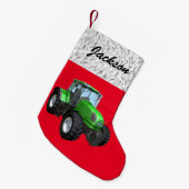 Petite Chaussette De Noël Tracteur vert moderne personnalisé sur rouge (Devant (Accrochage))