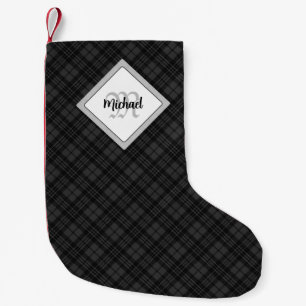 Petite Chaussette De Noël Trendy noir blanc tartan Personnaliser Monogramme