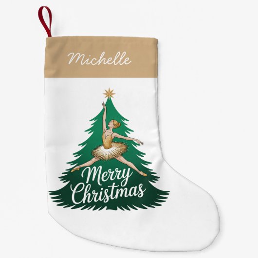 Petite Chaussette De Noël Trendy Personalized Ballerina Christmas Tree Gold (Devant)