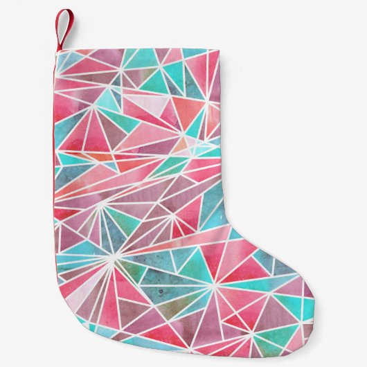 Petite Chaussette De Noël Triangles aquarelle, mosaïque estivale lumineuse. (Devant)
