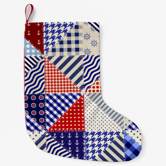Petite Chaussette De Noël Triangles De Patchwork Rétro Style Nautique (Devant)