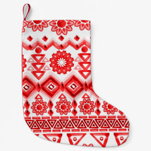 Petite Chaussette De Noël Tribus rouge, motif ethnique aquarelle.