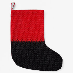 Petite Chaussette De Noël tricot rouge-noir : closeup rayé.