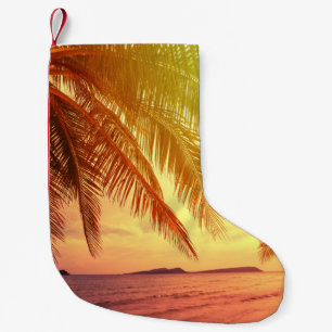 Petite Chaussette De Noël Tropical Beach Paradise : Paysage serein.