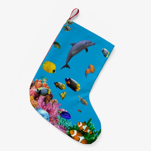 Petite Chaussette De Noël Tropical fish & dolphin blue Christmas stocking (Devant (Accrochage))