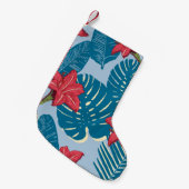 Petite Chaussette De Noël Tropical Palm sans couture feuille bleu motif (Devant (Accrochage))