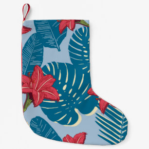Petite Chaussette De Noël Tropical Palm sans couture feuille bleu motif