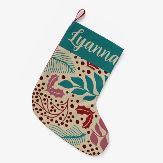 Petite Chaussette De Noël Turquoise bleu floral motif rétro Cosy Noël (Devant (Accrochage))