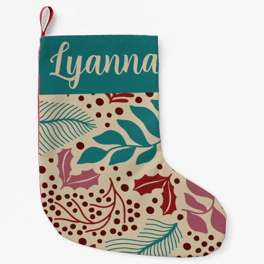 Petite Chaussette De Noël Turquoise bleu floral motif rétro Cosy Noël (Devant)