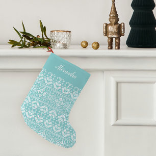 Petite Chaussette De Noël Turquoise Nordic Sweater Motif personnalisé