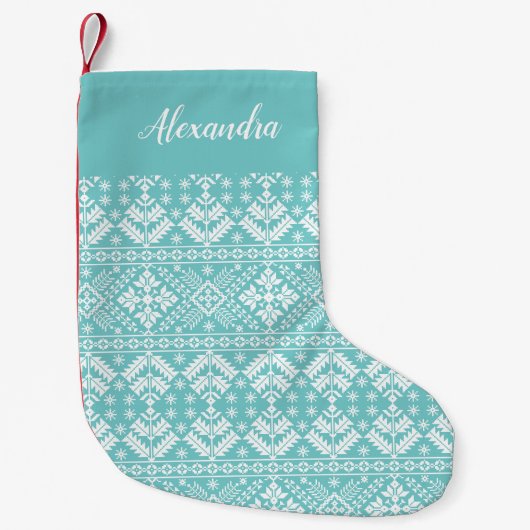 Petite Chaussette De Noël Turquoise Nordic Sweater Motif personnalisé (Devant)