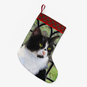 Petite Chaussette De Noël Tuxedo Chat dans la peinture de fenêtre Art animal