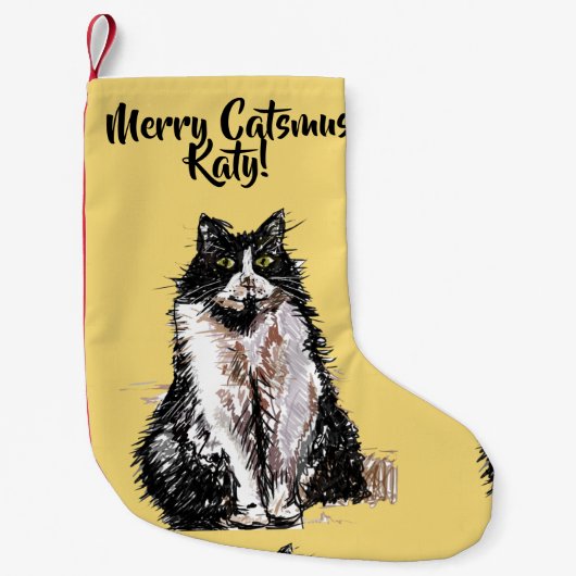 Petite Chaussette De Noël Tuxedo Chat Merry Catsmus rose Noël Stocker (Devant)