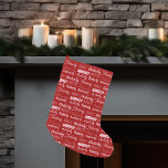 Petite Chaussette De Noël Typographie rouge personnalisée Nom Police Cute Co<br><div class="desc">Un bas de Noël rouge festif orné de neuf polices différentes qui épellent votre nom de famille en blanc. Décor de vacances sur mesure avec typographie amusante.</div>