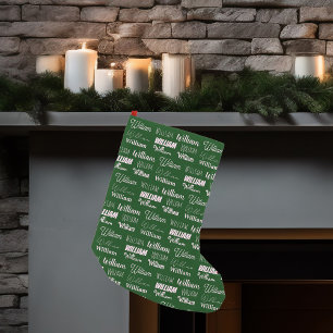Petite Chaussette De Noël Typographie verte personnalisée Nom Police Collage