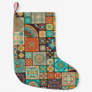 Petite Chaussette De Noël Un motif en tuiles arabes et islamiques.