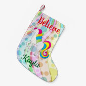 Petite Chaussette De Noël Unicorn Cute Rainbow Believe Ajouter un nom (Devant (Accrochage))