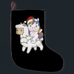 Petite Chaussette De Noël Unicorn Llama Christmas Snow Winter Animals<br><div class="desc">The unicorn rides too christmas on the Lama. Funny animals with toxits and snow to the holidays. Donc Funny for Christmas in July. Unicorns are sweet animals and perfect for Christmas.</div>