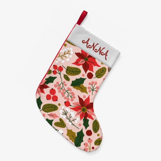 Petite Chaussette De Noël Vacances d'hiver à Poinsettia (Devant (Accrochage))