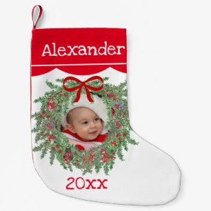 Petite Chaussette De Noël Vacances Photo Stocker Wreath Woodland Date