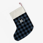 Petite Chaussette De Noël Vacances Plaid Initiale Médiane Bleu + Noir (Dos (Accrochage))