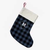 Petite Chaussette De Noël Vacances Plaid Initiale Médiane Bleu + Noir (Devant (Accrochage))