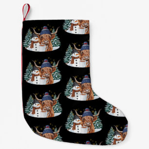Petite Chaussette De Noël Vache des Highlands Bonhomme de neige Cacao chaud