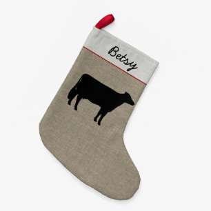 Petite Chaussette De Noël Vache Holstein Silhouette   Personnalisé sur faux 