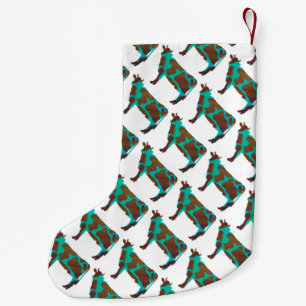 Petite Chaussette De Noël Vache Silhouette Brown et Turquoise