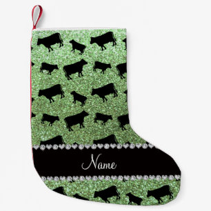 Petite Chaussette De Noël Vaches à parties scintillant vert clair de nom pe