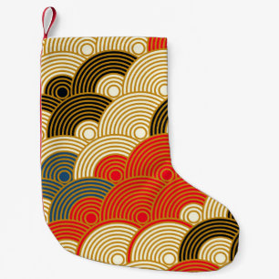 Petite Chaussette De Noël Vagues à échelles japonaises : Or rouge.