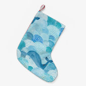 Petite Chaussette De Noël Vagues, baleine, texture bleu enfantine (Devant (Accrochage))