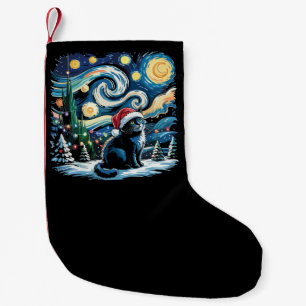 Petite Chaussette De Noël Van Gogh Nuit Étoilée Fête de Noël Chat Noir 