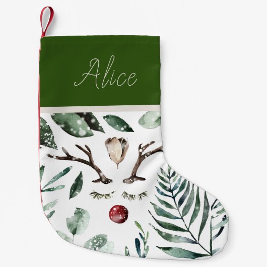 Petite Chaussette De Noël Végétation d'hiver Rudolph Nez Monogramme (Devant)
