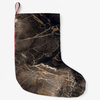 Petite Chaussette De Noël Veines dorées en marbre foncé Brown