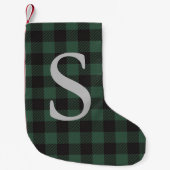 Petite Chaussette De Noël Vert Carreaux Monogrammé Classique Fêtes Rustique (Devant)