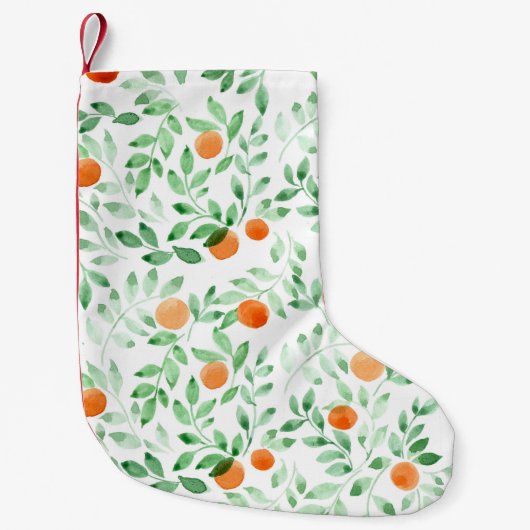 Petite Chaussette De Noël Vert orange Tangerine Provence Aquarelle (Devant)