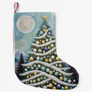 Petite Chaussette De Noël Verts Éternels Célestes & Orbes Dorés