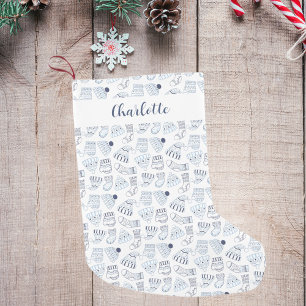 Petite Chaussette De Noël Vêtements d'hiver en tricot bleu de Noël