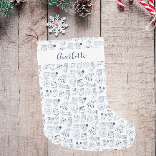 Petite Chaussette De Noël Vêtements d'hiver tricotés blancs et bleus pour No