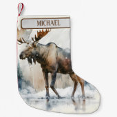 Petite Chaussette De Noël Vibes de Noël Aquarelle Moose - (Devant)