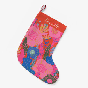Petite Chaussette De Noël Vibrant floral tropical jungle rouge personnalisé 