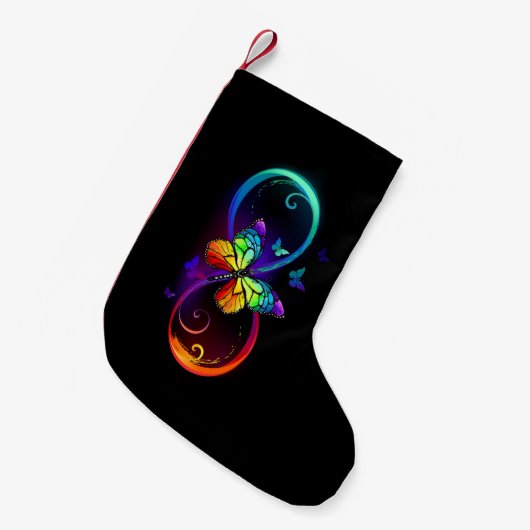 Petite Chaussette De Noël Vibrant infinity with rainbow butterfly on black (Devant (Accrochage))