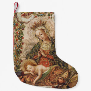 Petite Chaussette De Noël Vierge de l'école de Cuzco adorant l'enfant Jésus