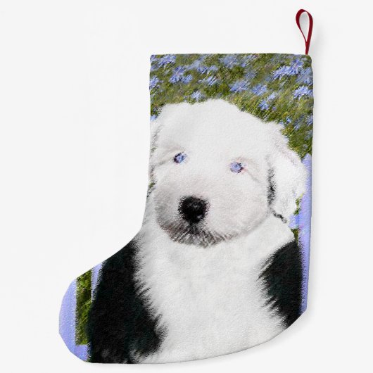 Petite Chaussette De Noël Vieux anglais Sheepdog Puppy Peinture - Chien Art (Dos)