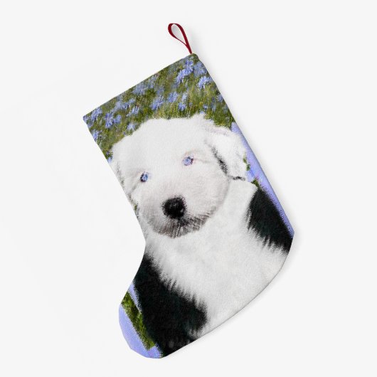 Petite Chaussette De Noël Vieux anglais Sheepdog Puppy Peinture - Chien Art (Dos (Accrochage))
