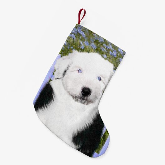 Petite Chaussette De Noël Vieux anglais Sheepdog Puppy Peinture - Chien Art (Devant (Accrochage))