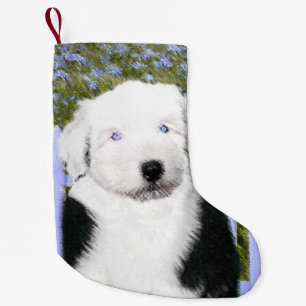 Petite Chaussette De Noël Vieux anglais Sheepdog Puppy Peinture - Chien Art