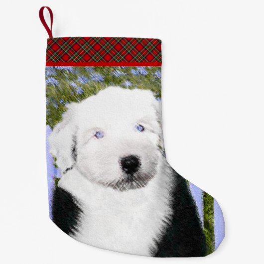 Petite Chaussette De Noël Vieux anglais Sheepdog Puppy Peinture - Chien Art (Devant)